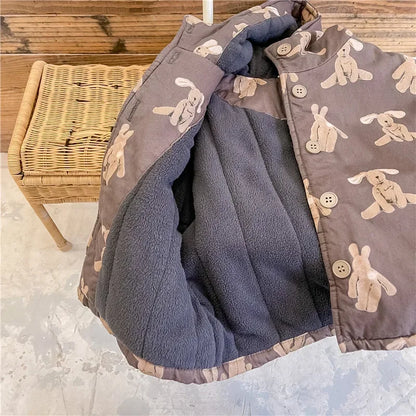 Thick Padded Cartoon Coat with Hood for Kids 1-7 Years - Warm Winter Jacket - ZOOMNSTORE