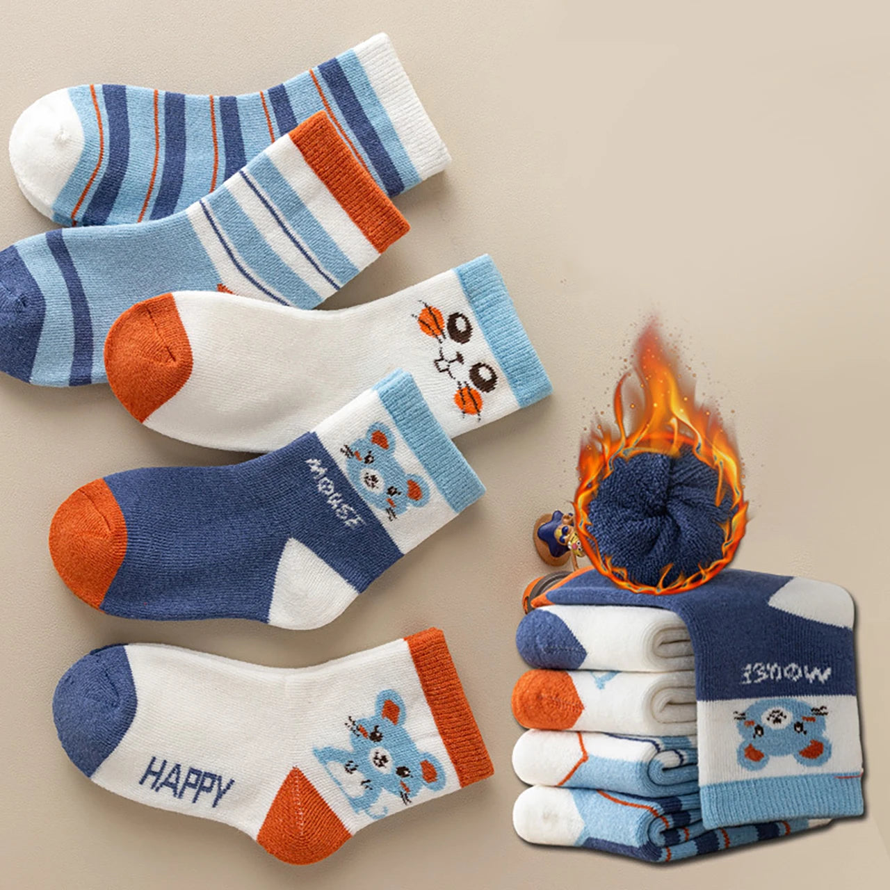 Thick Warm Floor Socks For Kids Plush Loop Mid Tube Socks Winter Boy Long Sock Children Thermal Footwear Cute Cartoon Baby Socks - ZOOMNSTORE