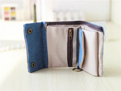 Handmade Three-Fold Fabric Wallet - Multi-Function Zipper Purse for Teens and Adults - ZOOMNSTORE