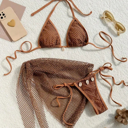 Three-Piece Womens Bikini Set - Sexy Beach Swimsuit for Pool  Sun - ZOOMNSTORE