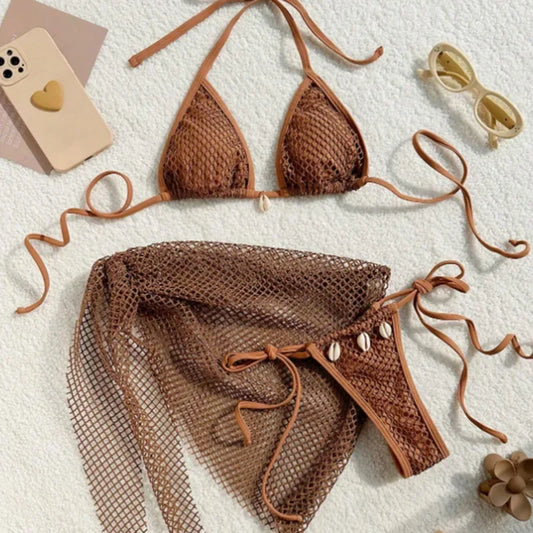 Three-Piece Womens Bikini Set - Sexy Beach Swimsuit for Pool  Sun - ZOOMNSTORE