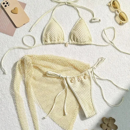 Three-Piece Womens Bikini Set - Sexy Beach Swimsuit for Pool  Sun - ZOOMNSTORE