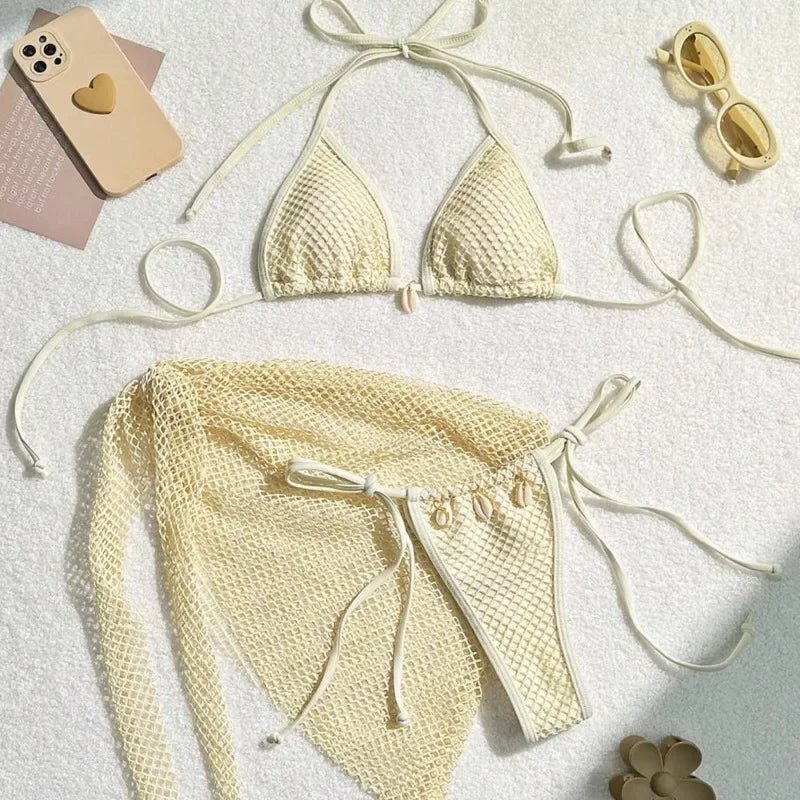Three-Piece Womens Bikini Set - Sexy Beach Swimsuit for Pool  Sun - ZOOMNSTORE