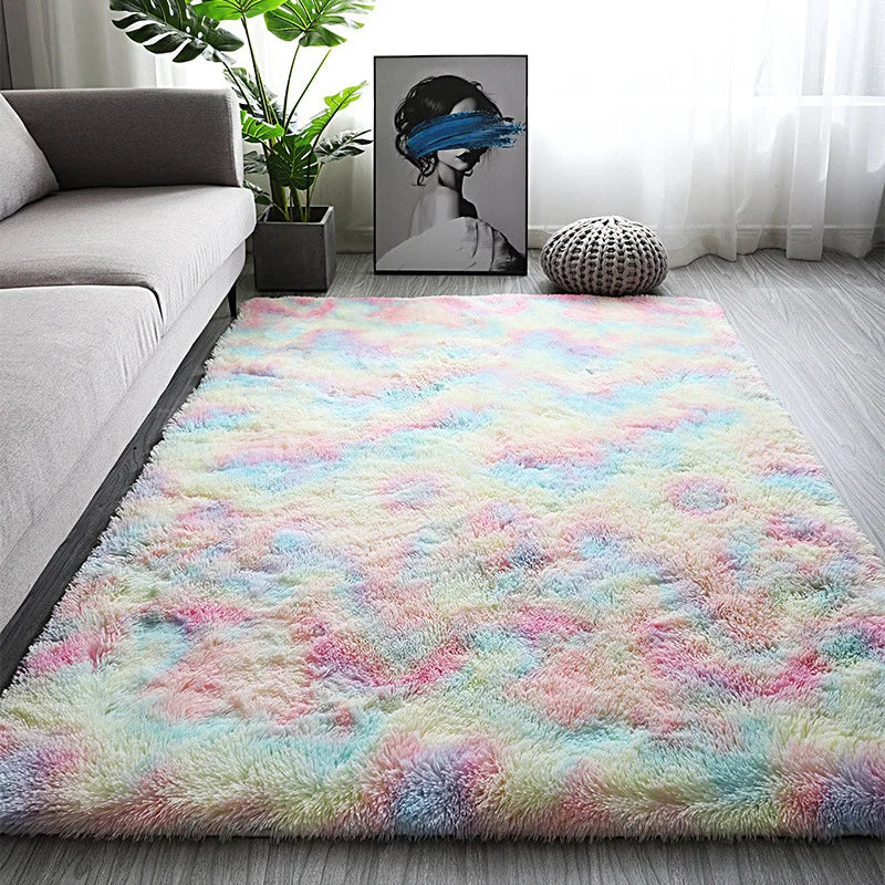 Modern Tie-Dye Silk Wool Floor Mat - Non-Slip Stain-Resistant Carpet for Living Room  Bedroom - ZOOMNSTORE