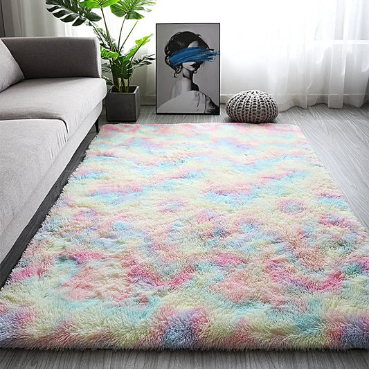 Modern Tie-Dye Silk Wool Floor Mat - Non-Slip Stain-Resistant Carpet for Living Room  Bedroom - ZOOMNSTORE