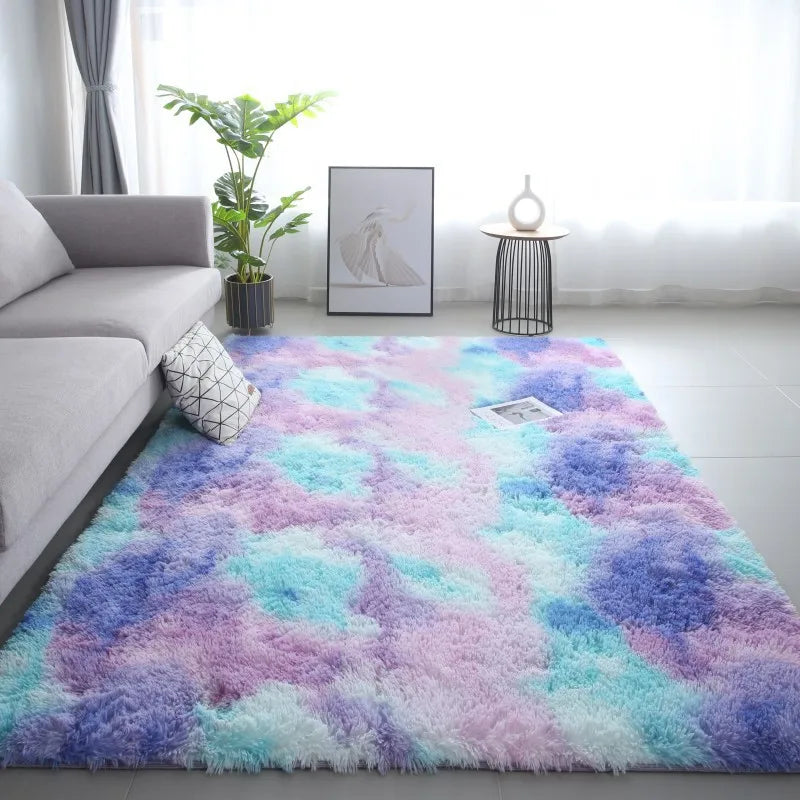 Modern Tie-Dye Silk Wool Floor Mat - Non-Slip Stain-Resistant Carpet for Living Room  Bedroom - ZOOMNSTORE