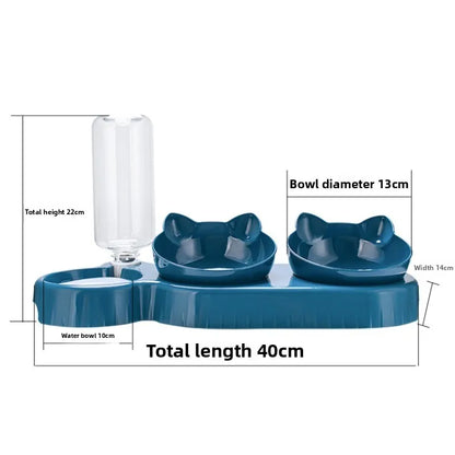 Tilted Cat Bowl Set - 3-in-1 Water Feeder with Gravity Bottle and Ear Design - ZOOMNSTORE