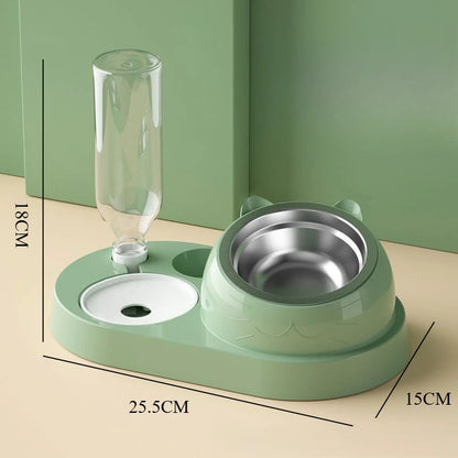 Tilted Cat Bowl Set - 3-in-1 Water Feeder with Gravity Bottle and Ear Design - ZOOMNSTORE