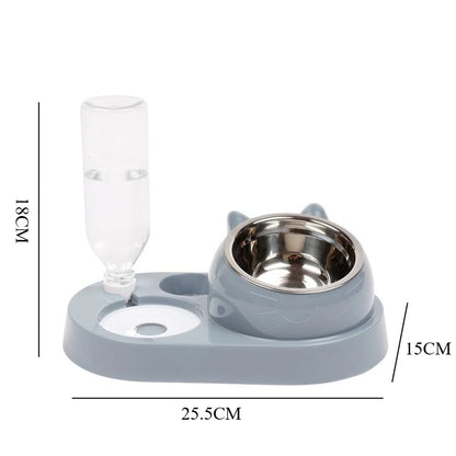 Tilted Cat Bowl Set - 3-in-1 Water Feeder with Gravity Bottle and Ear Design - ZOOMNSTORE