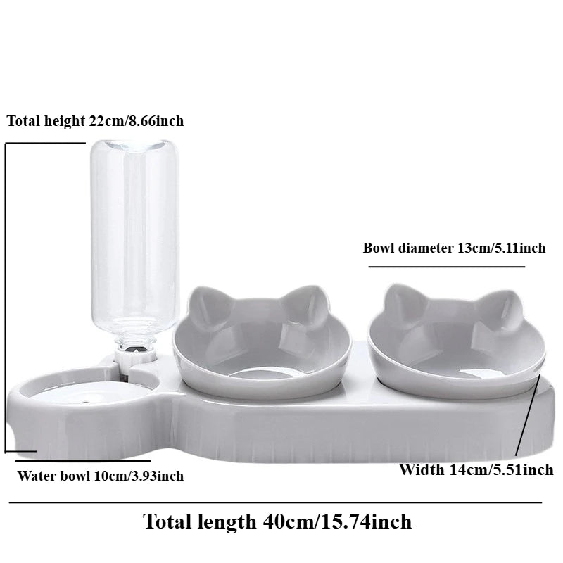 Tilted Cat Bowl Set - 3-in-1 Water Feeder with Gravity Bottle and Ear Design - ZOOMNSTORE