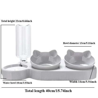 Tilted Cat Bowl Set - 3-in-1 Water Feeder with Gravity Bottle and Ear Design - ZOOMNSTORE