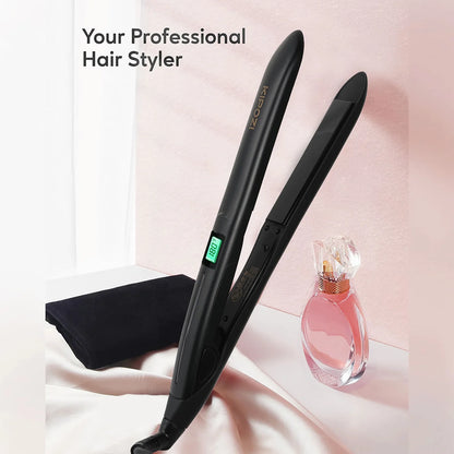 Titanium Flat Iron - Professional Hair Straightener With Digital LCD Display & Wide Plates - ZOOMNSTORE