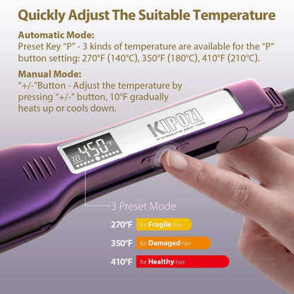 Titanium Hair Straightener - Professional Flat Iron with Digital LCD Display & Dual Voltage - ZOOMNSTORE