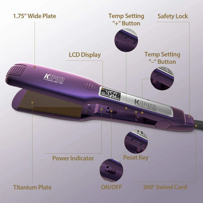 Titanium Hair Straightener - Professional Flat Iron with Digital LCD Display & Dual Voltage - ZOOMNSTORE