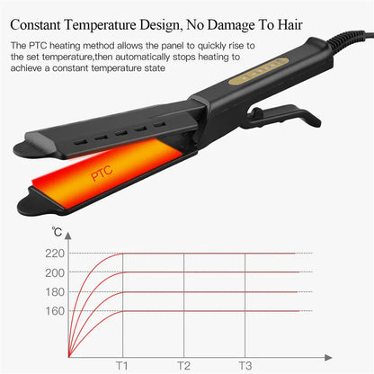 Titanium Hair Straightener - Wide Plate Flat Iron With Adjustable Temperature & Tourmaline Ceramic Plates - ZOOMNSTORE