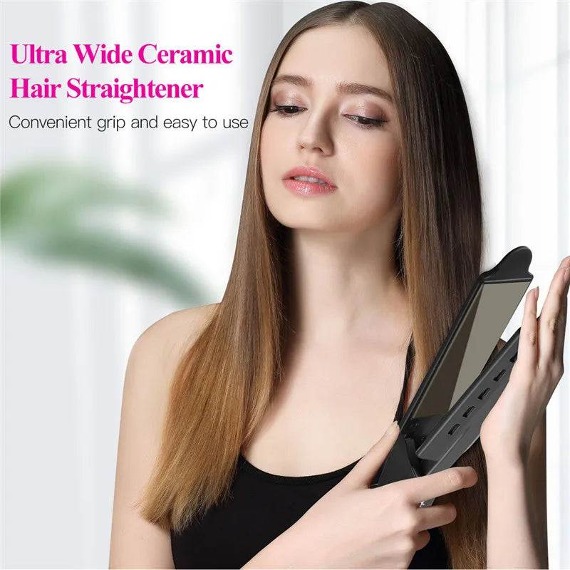 Titanium Hair Straightener - Wide Plate Flat Iron With Adjustable Temperature & Tourmaline Ceramic Plates - ZOOMNSTORE