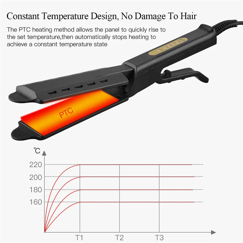 Titanium Hair Straightener - Wide Plate Flat Iron With Adjustable Temperature & Tourmaline Ceramic Plates - ZOOMNSTORE