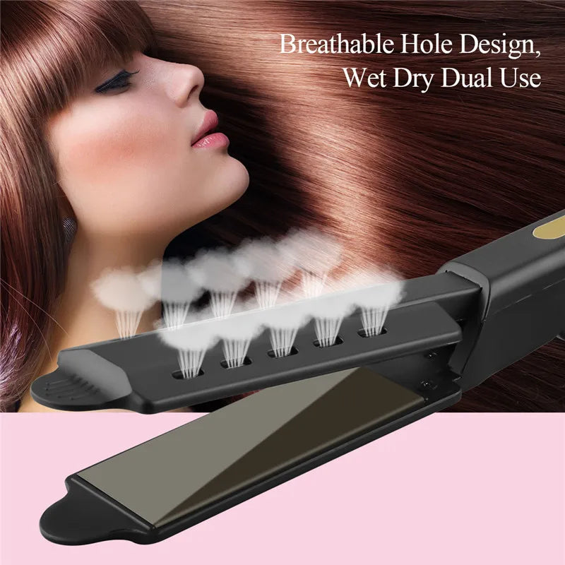 Titanium Hair Straightener - Wide Plate Flat Iron With Adjustable Temperature & Tourmaline Ceramic Plates - ZOOMNSTORE