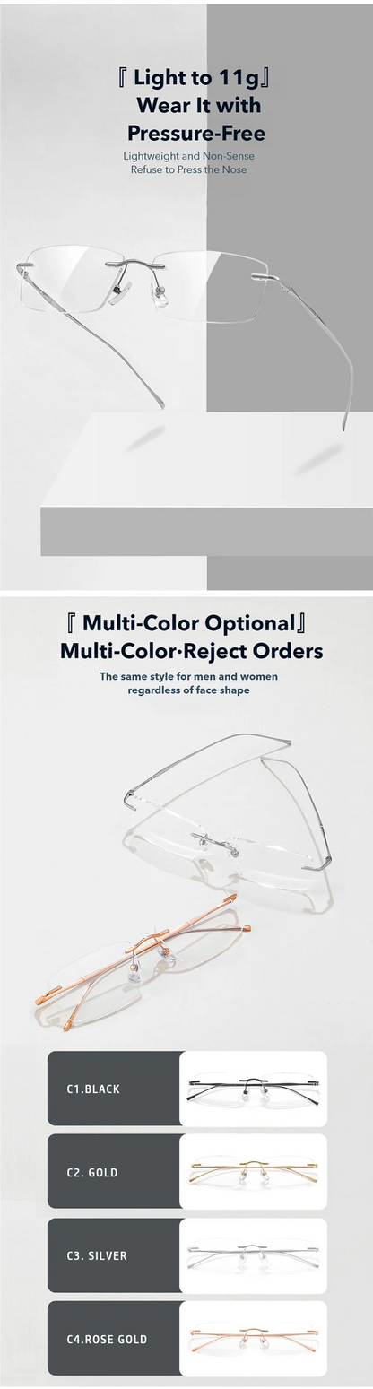 Titanium Reading Glasses - Lightweight Rimless Eyeglass Frames with Anti-Reflective Lenses - ZOOMNSTORE