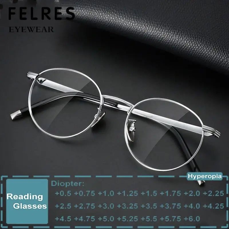 Titanium Reading Glasses - Lightweight Round Frame, Anti Blue Light, Single Focus Lenses - ZOOMNSTORE