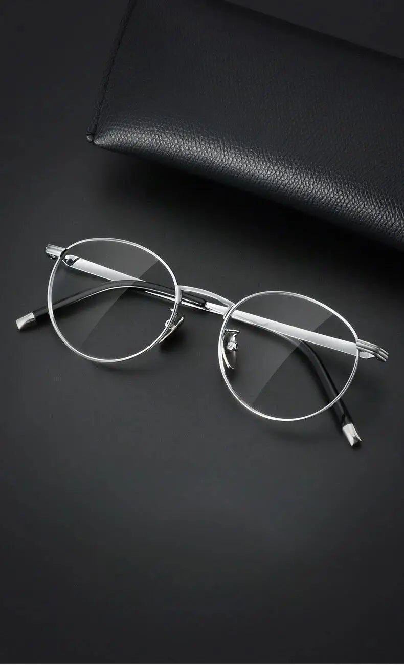 Titanium Reading Glasses - Lightweight Round Frame, Anti Blue Light, Single Focus Lenses - ZOOMNSTORE