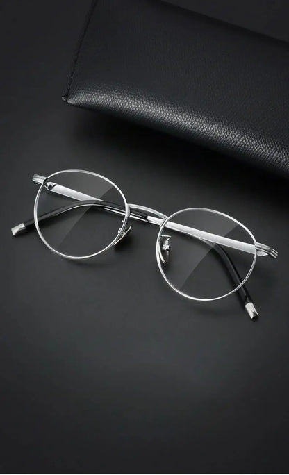 Titanium Reading Glasses - Lightweight Round Frame, Anti Blue Light, Single Focus Lenses - ZOOMNSTORE