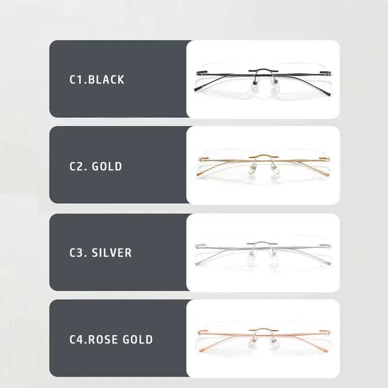 Titanium Reading Glasses - Ultra-Light Rimless Eyeglass Frames with Anti-Reflective Lenses - ZOOMNSTORE