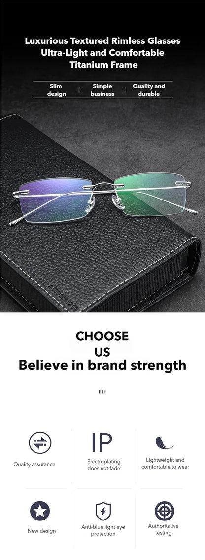 Titanium Reading Glasses - Ultra-Light Rimless Eyeglass Frames with Anti-Reflective Lenses - ZOOMNSTORE