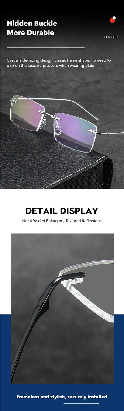 Titanium Reading Glasses - Ultra-Light Rimless Eyeglass Frames with Anti-Reflective Lenses - ZOOMNSTORE