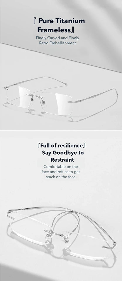 Titanium Reading Glasses - Ultra-Light Rimless Eyeglass Frames with Anti-Reflective Lenses - ZOOMNSTORE