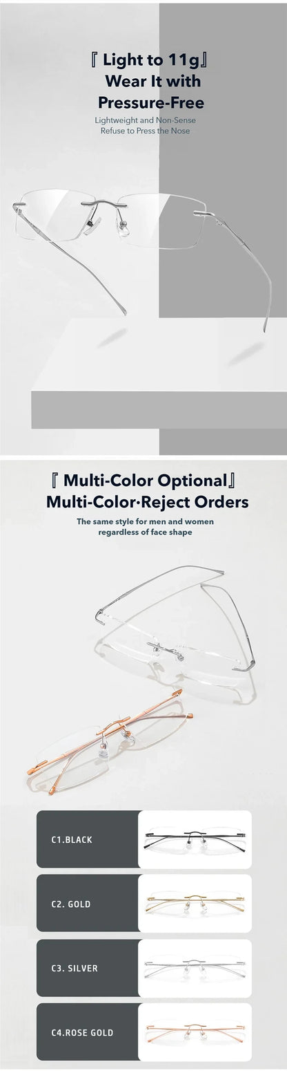 Titanium Reading Glasses - Ultra-Light Rimless Eyeglass Frames with Anti-Reflective Lenses - ZOOMNSTORE
