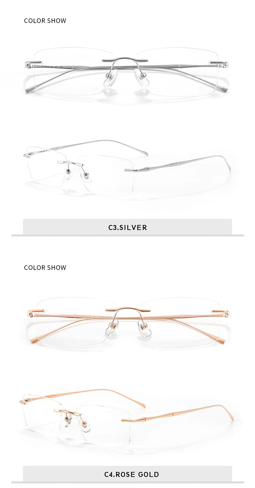 Titanium Reading Glasses - Ultra-Light Rimless Eyeglass Frames with Anti-Reflective Lenses - ZOOMNSTORE