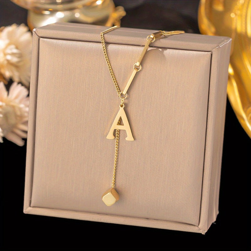 Titanium Steel Alphabet Necklace - Non-Fading Simple Square Pendant Chain - ZOOMNSTORE