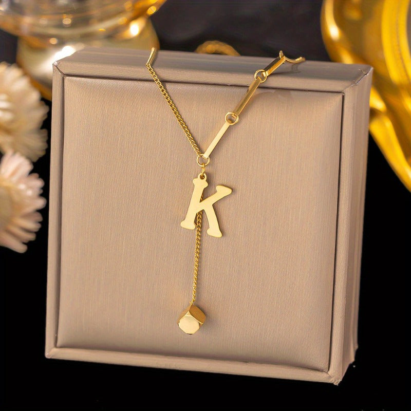 Titanium Steel Alphabet Necklace - Non-Fading Simple Square Pendant Chain - ZOOMNSTORE