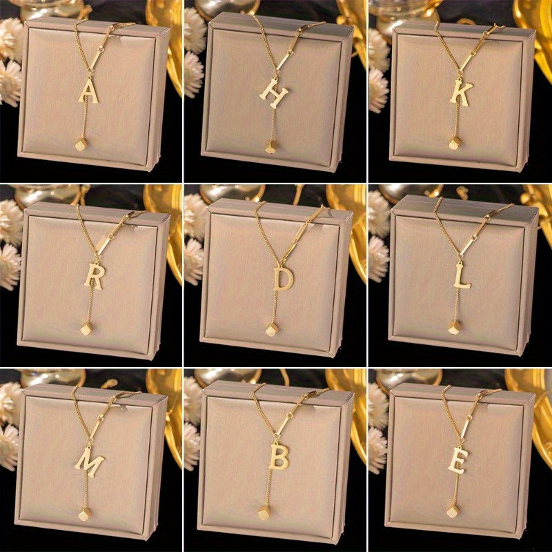 Titanium Steel Alphabet Necklace - Non-Fading Simple Square Pendant Chain - ZOOMNSTORE