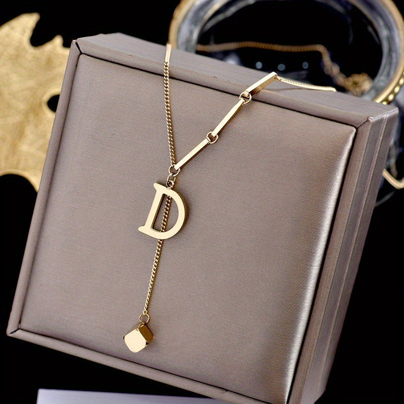 Titanium Steel Alphabet Necklace - Non-Fading Simple Square Pendant Chain - ZOOMNSTORE