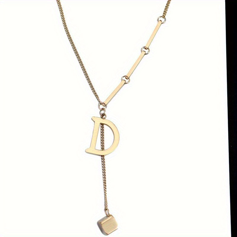 Titanium Steel Alphabet Necklace - Non-Fading Simple Square Pendant Chain - ZOOMNSTORE