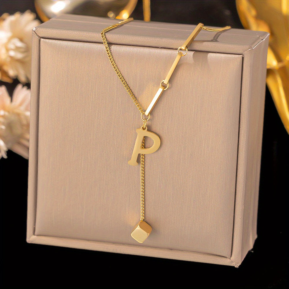 Titanium Steel Alphabet Necklace - Non-Fading Simple Square Pendant Chain - ZOOMNSTORE