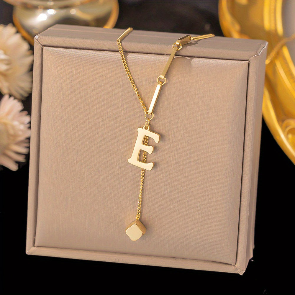 Titanium Steel Alphabet Necklace - Non-Fading Simple Square Pendant Chain - ZOOMNSTORE