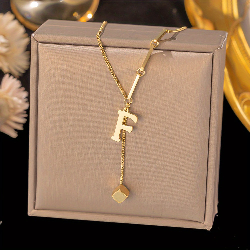 Titanium Steel Alphabet Necklace - Non-Fading Simple Square Pendant Chain - ZOOMNSTORE