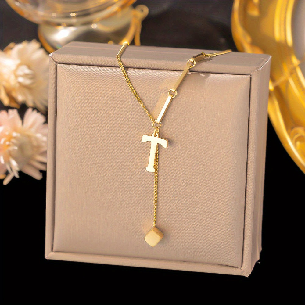 Titanium Steel Alphabet Necklace - Non-Fading Simple Square Pendant Chain - ZOOMNSTORE