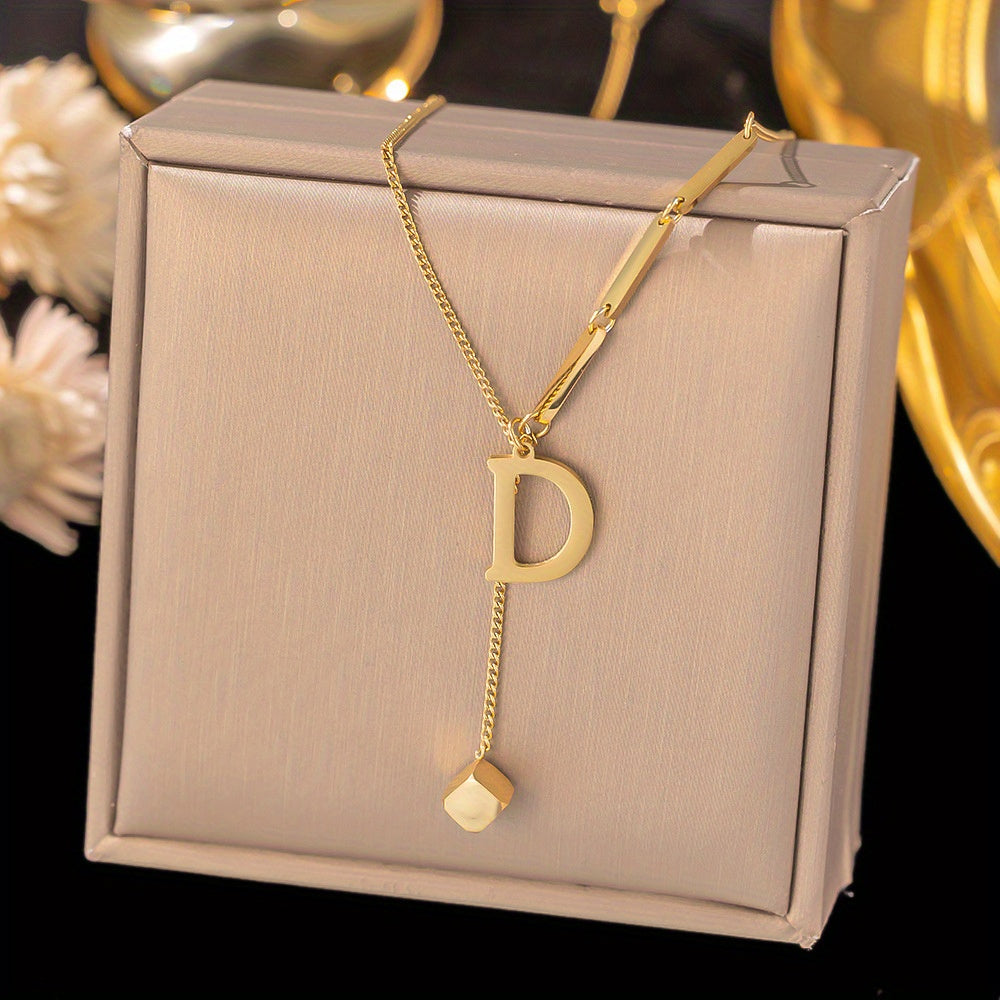 Titanium Steel Alphabet Necklace - Non-Fading Simple Square Pendant Chain - ZOOMNSTORE