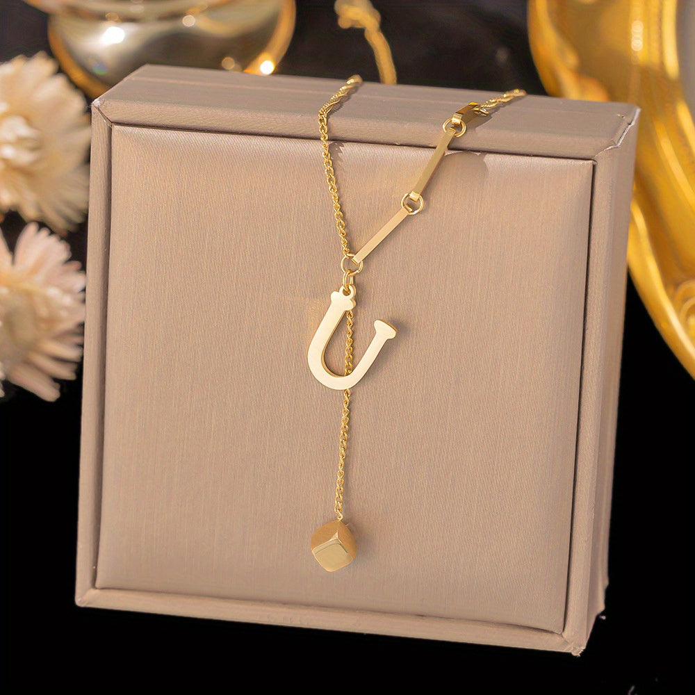 Titanium Steel Alphabet Necklace - Non-Fading Simple Square Pendant Chain - ZOOMNSTORE