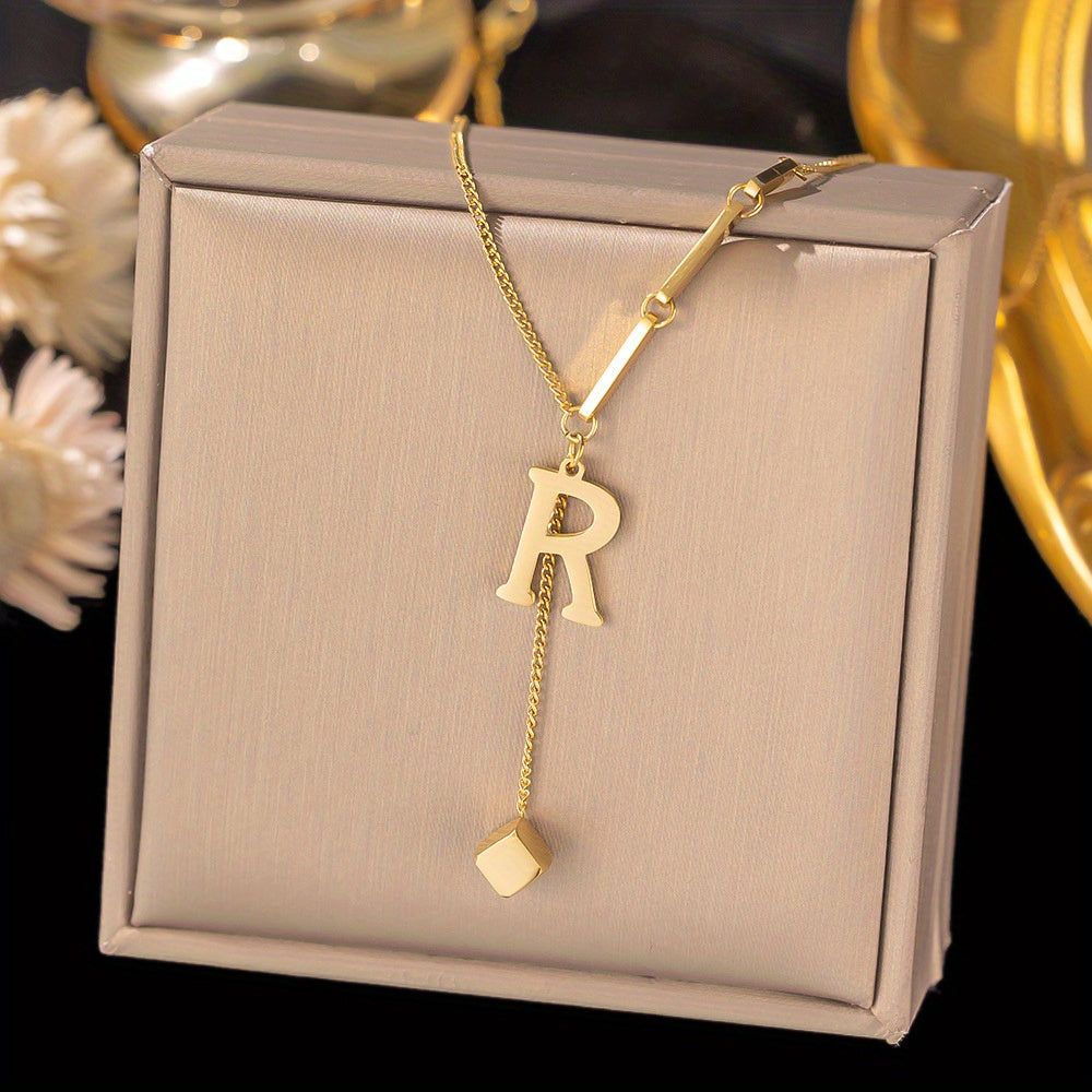 Titanium Steel Alphabet Necklace - Non-Fading Simple Square Pendant Chain - ZOOMNSTORE