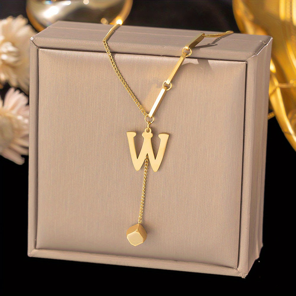 Titanium Steel Alphabet Necklace - Non-Fading Simple Square Pendant Chain - ZOOMNSTORE