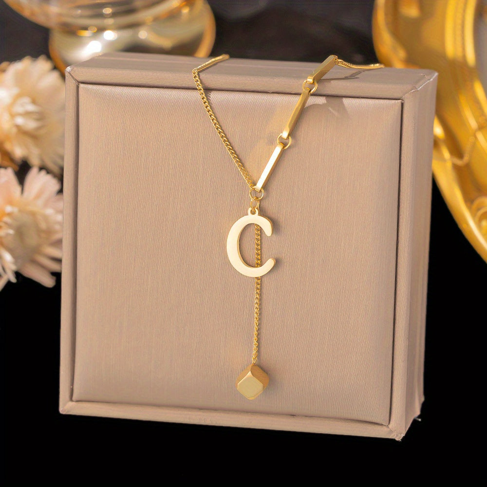 Titanium Steel Alphabet Necklace - Non-Fading Simple Square Pendant Chain - ZOOMNSTORE