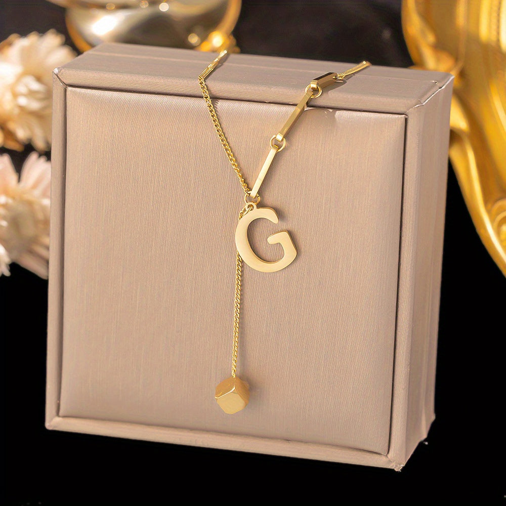 Titanium Steel Alphabet Necklace - Non-Fading Simple Square Pendant Chain - ZOOMNSTORE