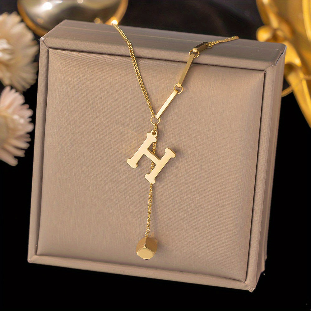 Titanium Steel Alphabet Necklace - Non-Fading Simple Square Pendant Chain - ZOOMNSTORE