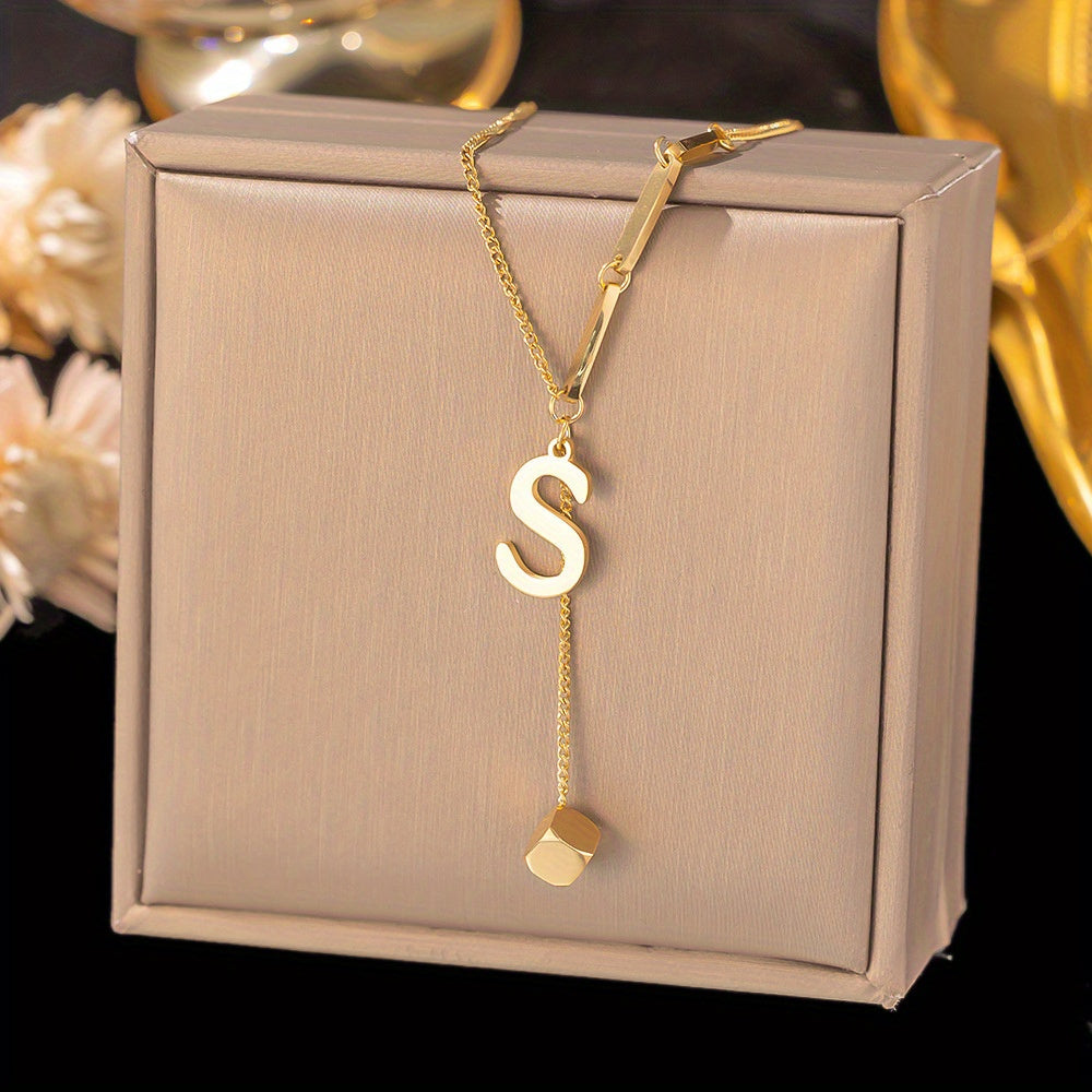 Titanium Steel Alphabet Necklace - Non-Fading Simple Square Pendant Chain - ZOOMNSTORE