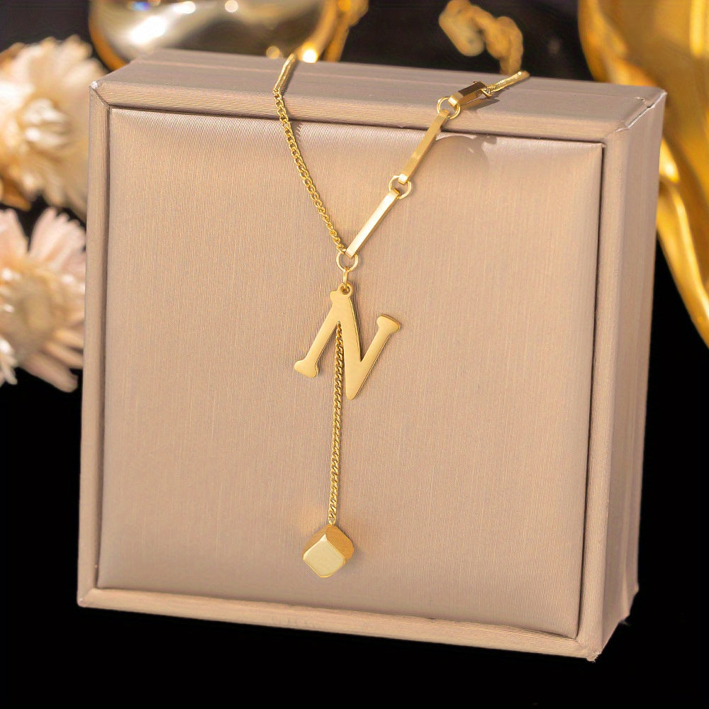 Titanium Steel Alphabet Necklace - Non-Fading Simple Square Pendant Chain - ZOOMNSTORE